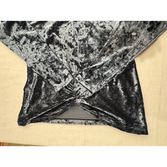 Pleione Blue Velvet Long Sleeve Knot Front Shirt Sz S Dark Fairy Y2K WhimsiGoth - Picture 3 of 7